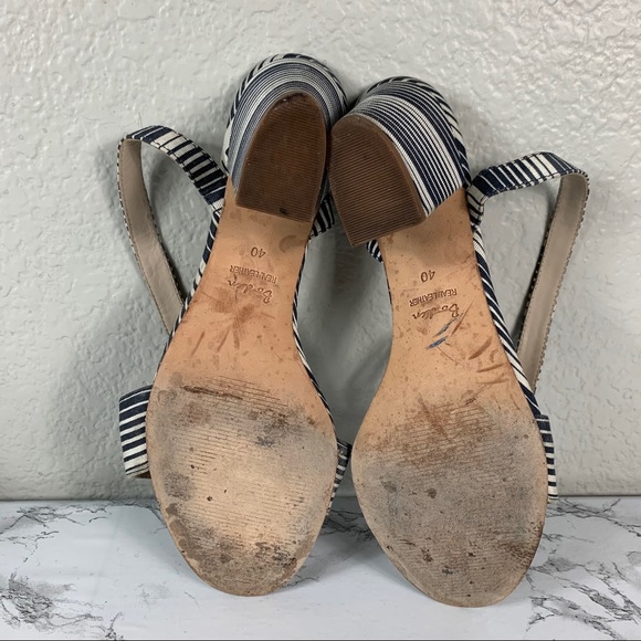 Boden Kristen Blue White Stripe Ankle Strap Heels - Picture 8 of 8